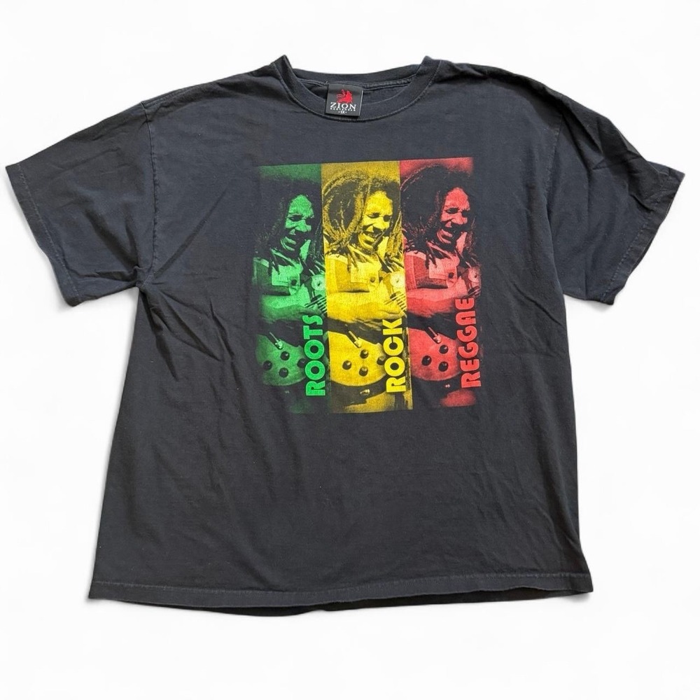 Zion Rootswear Bob Marley T-Shirt Men's Size XL Y2K 2000s Rasta Reggae Surf